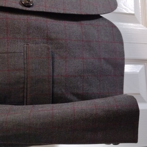 Ralph Lauren Blazer Jacket 14R Stretch 2 Buttons Gray with Burgundy Lines - Picture 4 of 11
